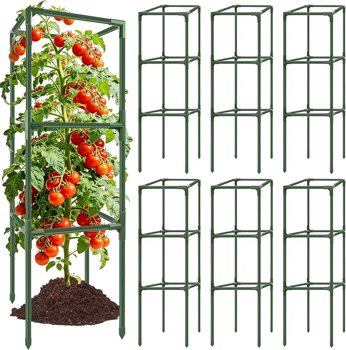 6 Pack Square Tomato Cages, 49.2" Large Upgraded Heavy Duty Steel Tomato by Unknown