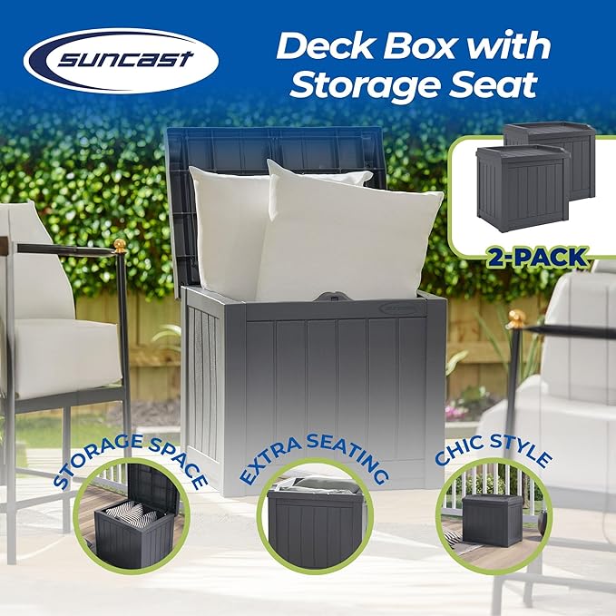 Suncast 2 Pack 22 Gallon Indoor or Outdoor Backyard Patio Small Storage Deck Box - Image 2