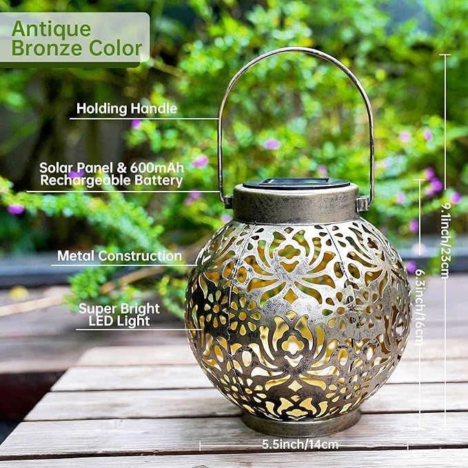 2 Pack Outdoor Solar Hanging Lantern Lights Metal LED Decorative Lamp - Image 2