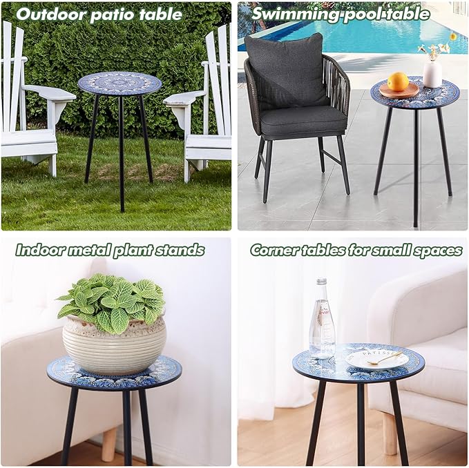 Party Zealot 1 Pack Metal Mosaic Round Side Table 13.4" Small End Table - Image 6