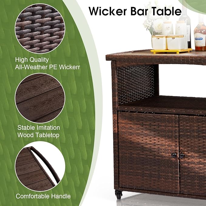 VINGLI Wicker Outdoor Bar Cart - Image 8