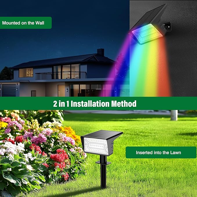 Solar Spot Lights Outdoor with 7 Lighting Modes RGB, 4 Pack Solar Color - Image 7