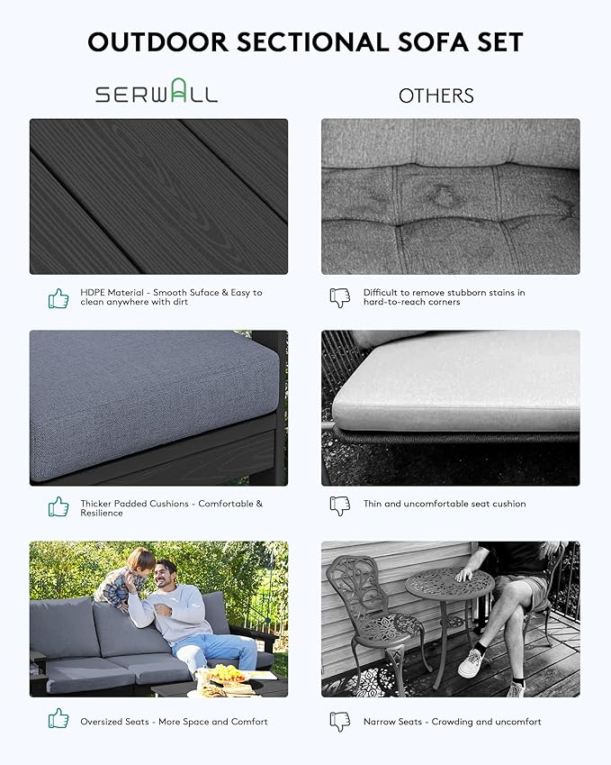 SERWALL HDPE Patio Sofa Set, 4-piece Sectional Outdoor Furniture Set, All - Image 6
