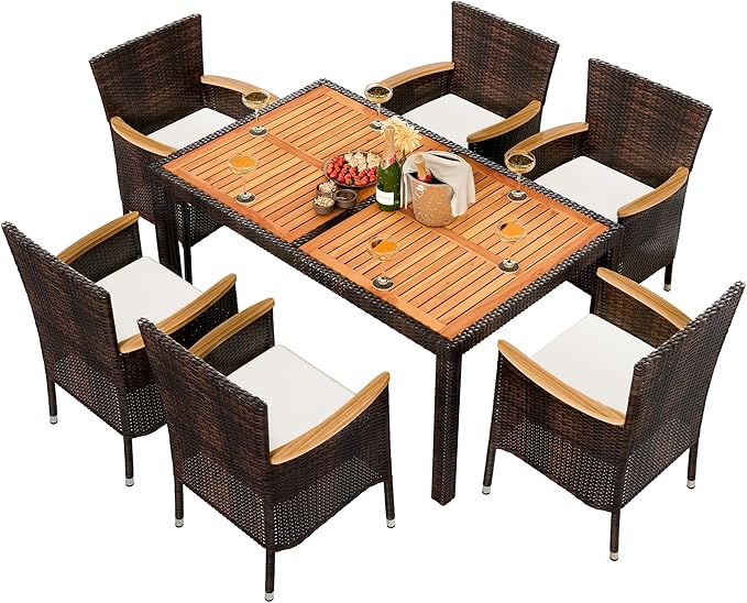 Shintenchi 7 Piece Patio Dining Set, Wicker Patio Conversation Set by Shintenchi
