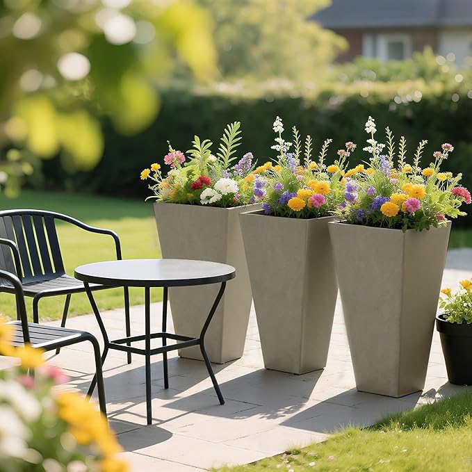 Outsunny Tall Planters for Outdoor Plants Set of 3, 28 in Taper Planters - Image 8