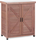 Outdoor Potting Bench with Storage Cabinet and Metal Top, Wood Workstation by Wood-Natrl
