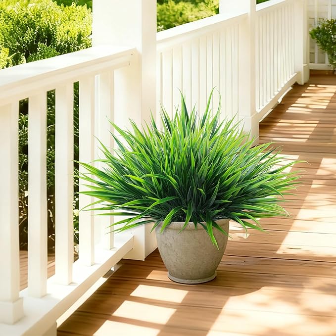 12Pcs Artificial Plants Outdoor Fake Plastic Grass Spring Decoration UV - Image 4