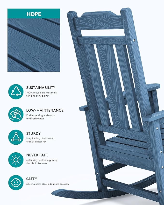 SERWALL Oversized Rocking Chair Set of 4 Outdoor, HDPE Outdoor Rocking Chair - Image 6