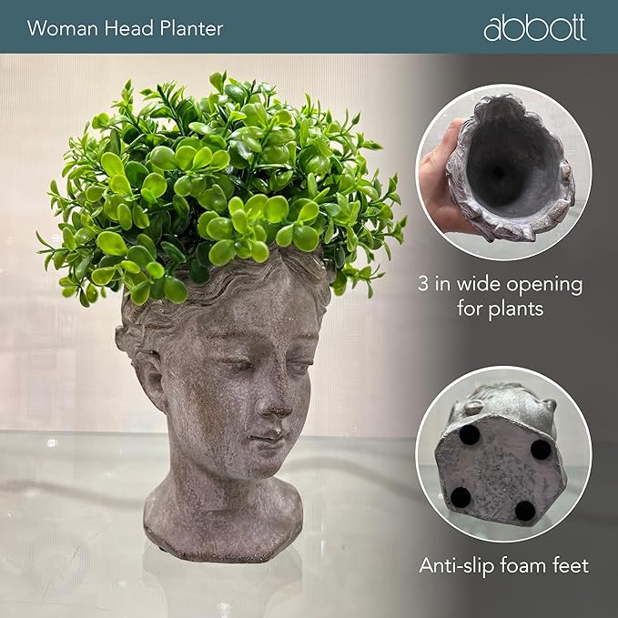 Abbott Collection Goddess Head Planter – Extra Small Cement Indoor and Outdoor - Image 2