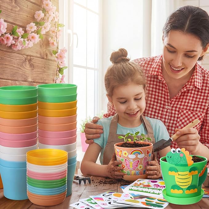 Capoda 24 Sets Garden Flower Pots Crafts Kit DIY Spring Plastic Seedling - Image 6
