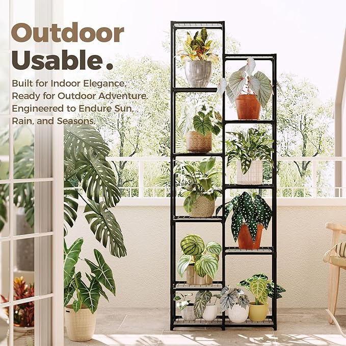 Bamworld Plant Stand Indoor Outdoor 11 Tire Tall Large Metal Plant Shelf Multi - Image 4