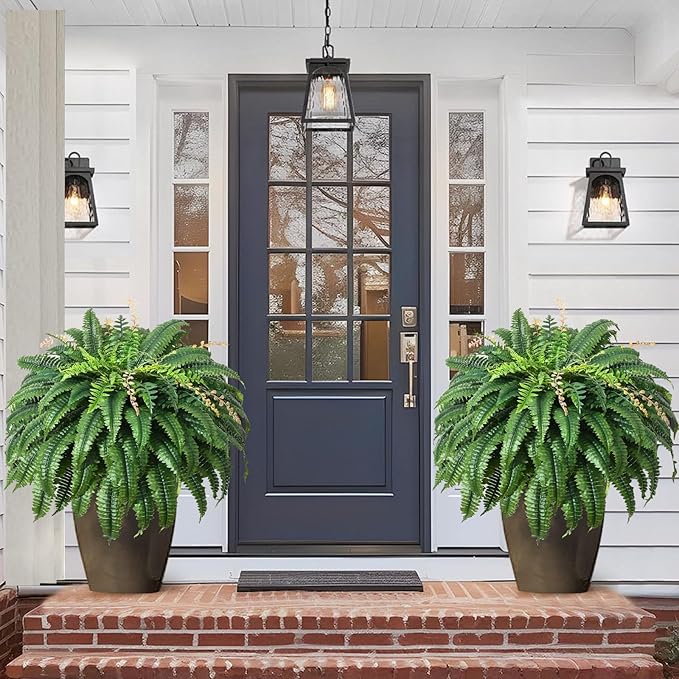 49” Artificial Ferns for Outdoors Planter, 128 Leaves per Fern, Large Lush Fake by FAJUNZH