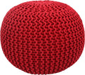 COTTON CRAFT - Hand Knitted Cable Style Dori Pouf - Red - Floor Ottoman - by COTTONCRAFT