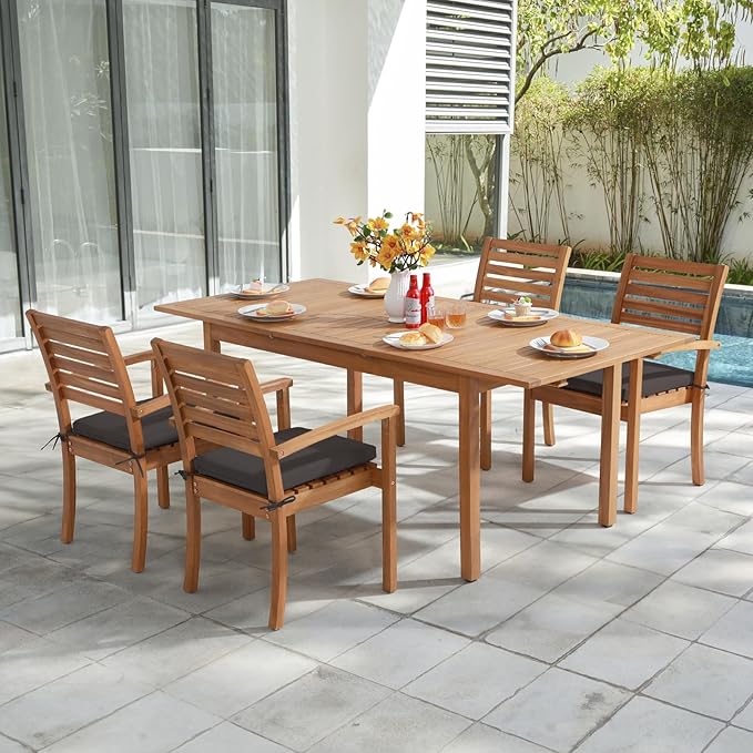 OC Orange-Casual Stackable Patio Dining Chairs Set of 4, Outdoor Acacia Wooden - Image 6