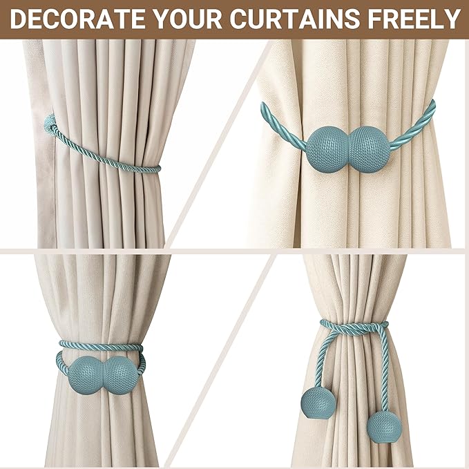 Hion Magnetic Curtain Tiebacks Gray Blue 6 Pack, Curtain Tiebacks Buckles - Image 7