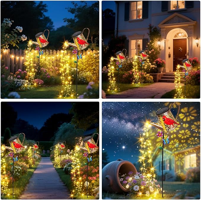 Solar Watering Can with Lights Outdoor Garden, 41in Large Red Cardinal Garden - Image 6