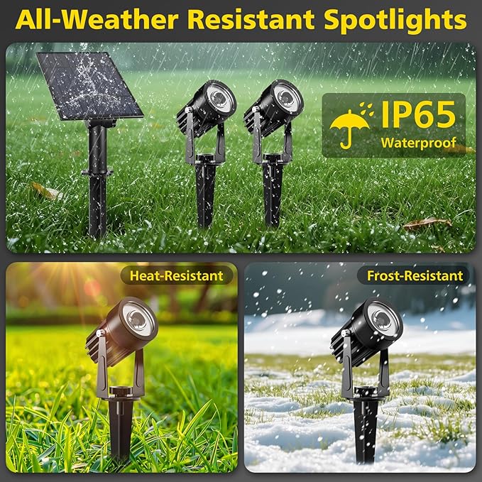 T-SUN Solar Spotlights 2W Outdoor LED Landscape Spot Light, 2-in-1 Waterproof - Image 7