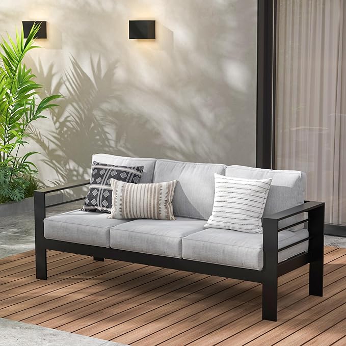 Wisteria Lane Patio Furniture Aluminum Sofa, All-Weather Outdoor 3 Seats Couch by WisteriaLane