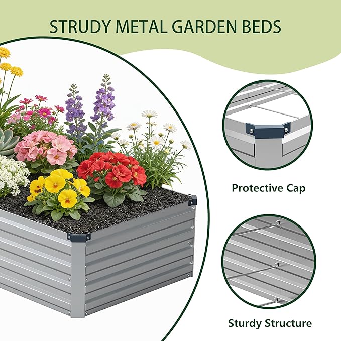 8x4x1 ft Galvanized Raised Garden Bed, Outdoor Planter Box Metal Patio Kit - Image 3
