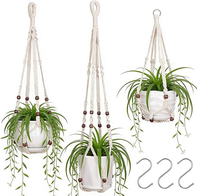 YIBOT 3 Pack Macrame Plant Hangers Indoor Different Size Hanging Planter Basket by YIBOT