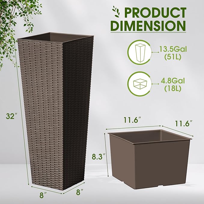 Devoko Resin Tall Planters for Outdoor Plants Set of 2, Large Taper Outdoor - Image 7