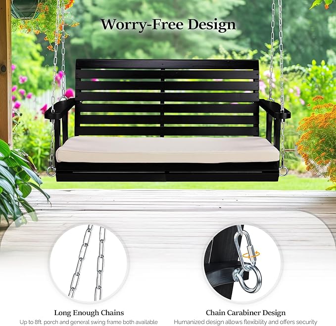 VINGLI Outdoor 4 FT Porch Swing, Heavy Duty 880 LBS Wooden Patio Swings - Image 6