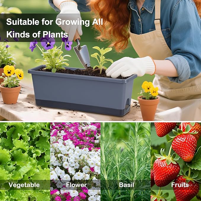 Window Box Planter 4 Packs, 17 Inches Rectangle Flower Pots - Image 4
