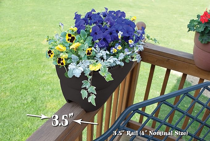 Bloomers Railing Planter with Drainage Holes – 24" Weatherproof Resin Planter – - Image 4