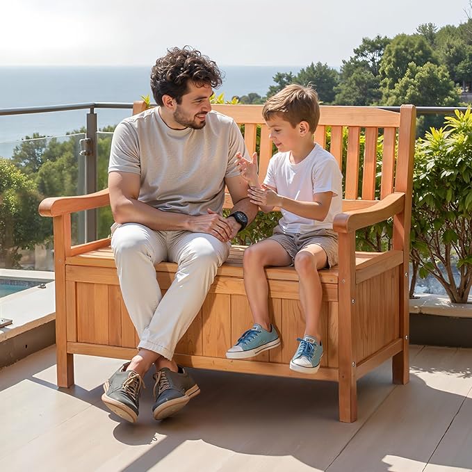 VEVOR Outdoor Storage Bench, 2-Person Wooden Storage Bench, 33 Gallons Deck Box - Image 2