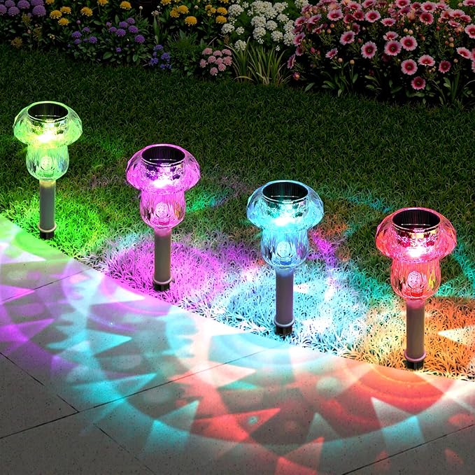Mancra 8 Pack Mushroom Solar Pathway Lights, Color Changing LED Solar Outdoor - Image 2
