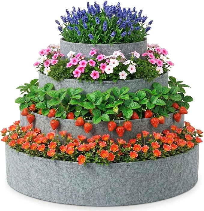 4 Pcs Plant Grow Bags 4 Tiered Strawberry Planter Tower Fabric Raised Garden by Unknown