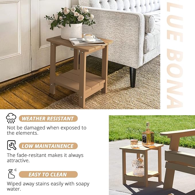 LUE BONA Adirondack Outdoor Side Table, 2-Tier Brown HDPS Patio End Table - Image 6