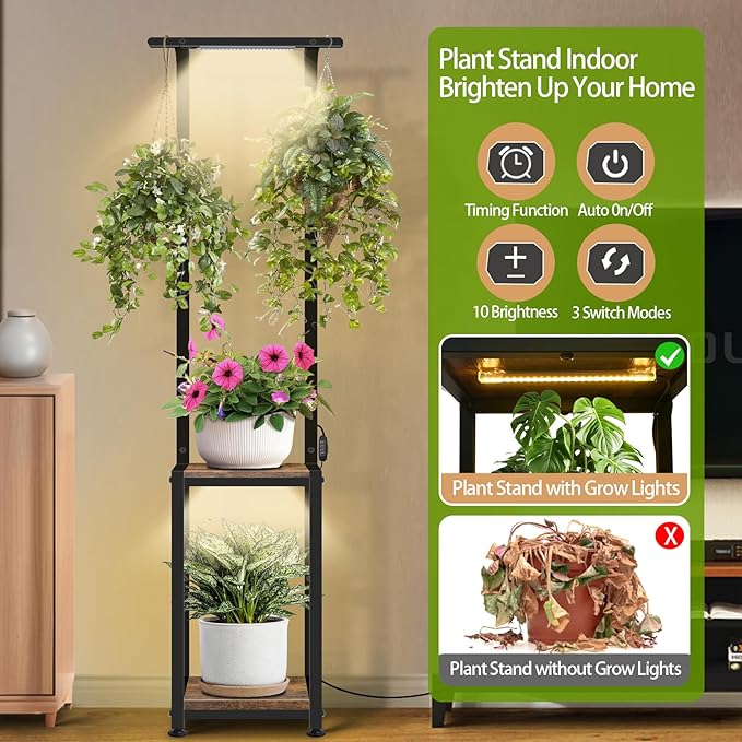 Plant Stand Indoor with Grow Light, 2 Pack Hanging Plant Stand Plant Shelf - Image 2