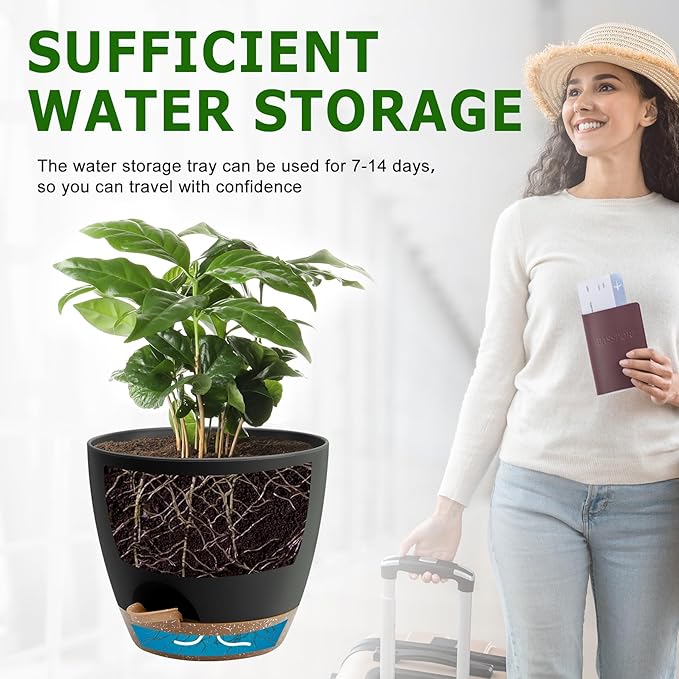 Plant Pots 10/9/8/7.5/7 Inch Self Watering Pots, Plastic Flower Pots, Nursery - Image 5