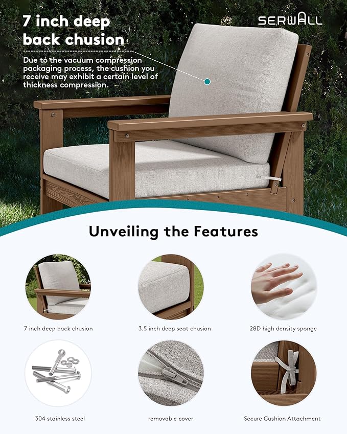 SERWALL HDPE Patio Sofa Set, 3-piece Sectional Outdoor Furniture Set, All - Image 4