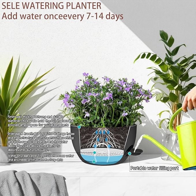 2 Pack 12 Inch Self Watering Hanging Planters - Image 6