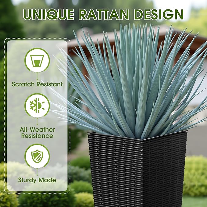 Devoko Resin Tall Planters for Outdoor Plants Set of 2, Large Taper Outdoor - Image 2