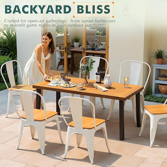 Flamaker Dining Table for 6 Acacia Wood Indoor Outdoor Home Kitchen Table - Image 3