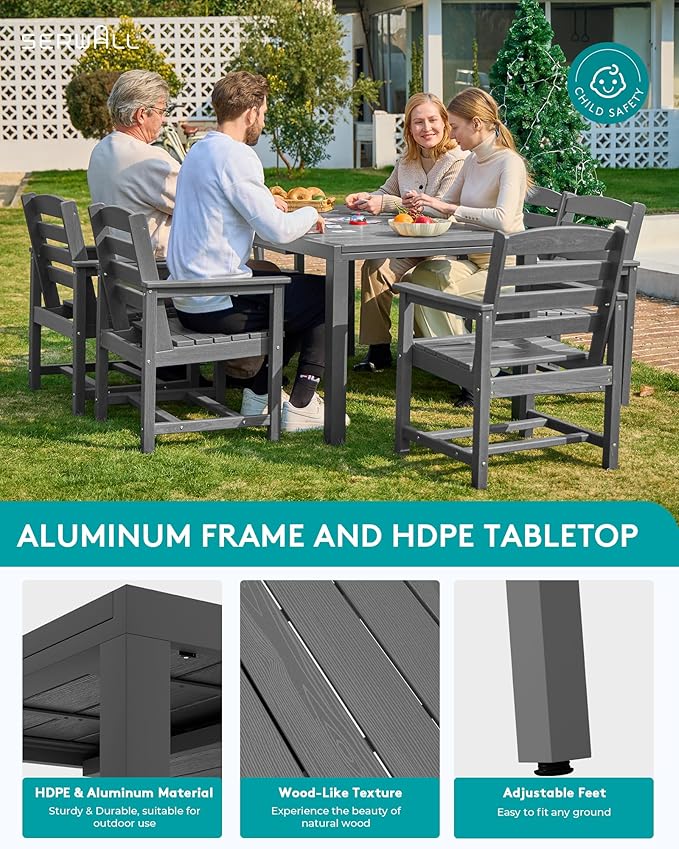 SERWALL 9-Piece Outdoor Dining Set, All Weather HDPE Outdoor Furniture Set - Image 5