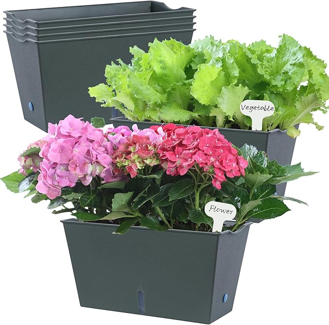 Window Box Planter 6 Pcs, 12.6 Inches Self Watering Rectangle Flower Plant Pots by Oliz