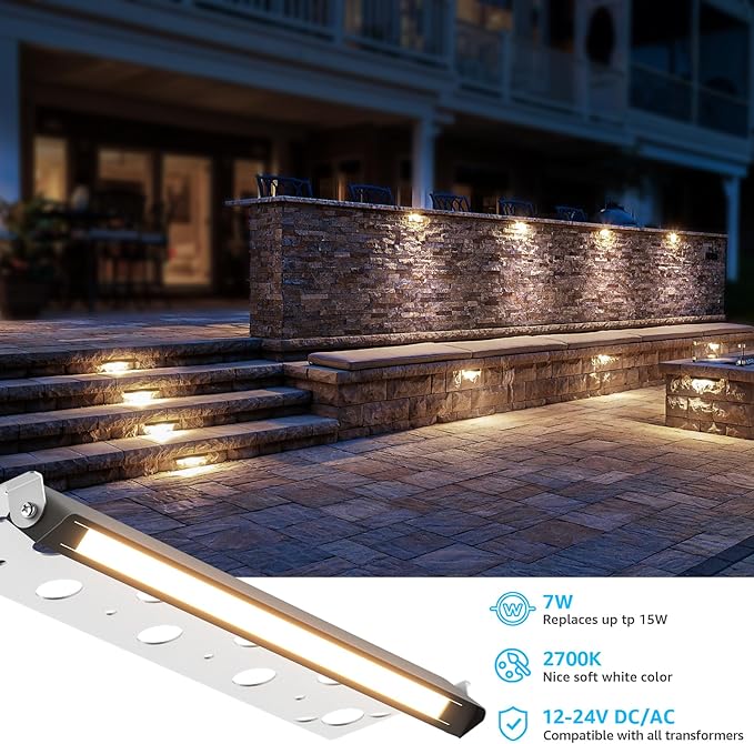 SUNVIE 12 Inch LED Hardscape Lighting 2700K Soft White Retaining Wall Lights 7W - Image 2