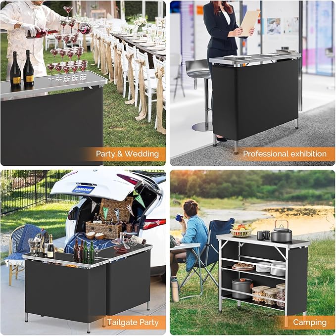 VINGLI 43" Portable Bar Table, 3-Tier Shelves, Mobile Bar Table - Image 7
