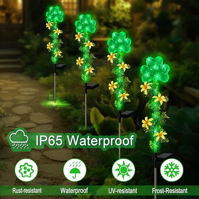 ST Patrick's Day Decorations Outdoor, 2 Pack Shamrock Solar Lights Outdoor - Image 2