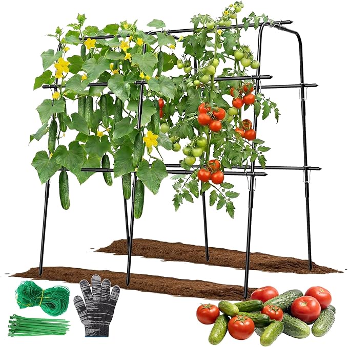 Cucumber Trellis for Raised Bed, 63 Inch A-Frame Garden Trellis for Climbing by MQHUAYU