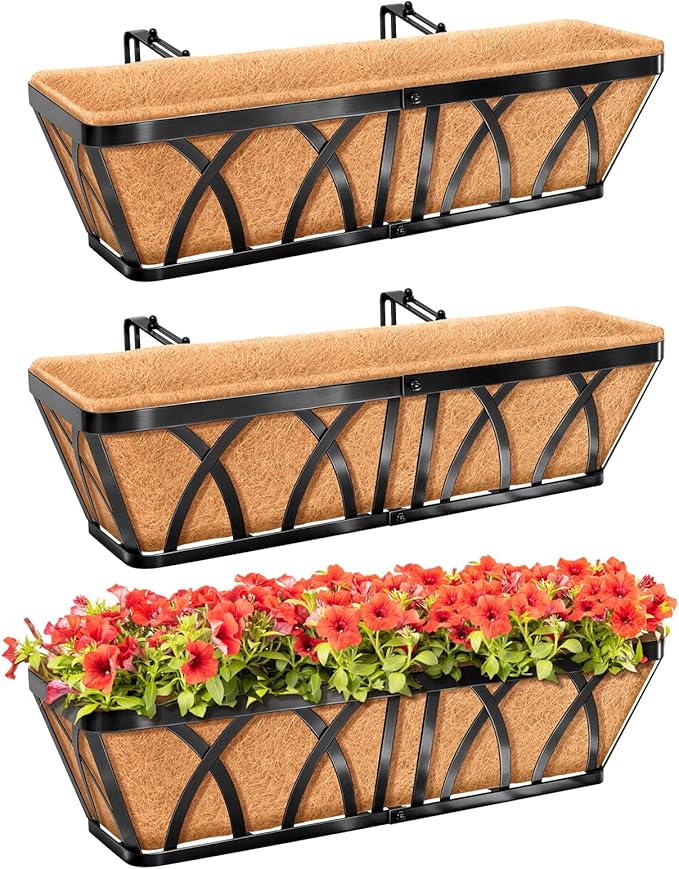 Riare 3 Pack 24 Inch Metal Railing Planter Window Box by Riare