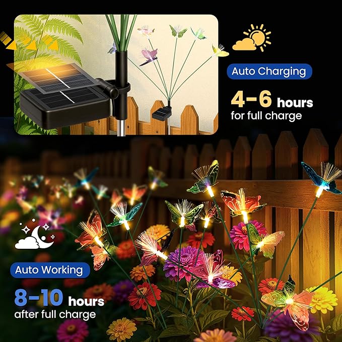 Solar Garden Lights, Swaying Butterfly Lights Outdoor Decorative, Pathway - Image 2