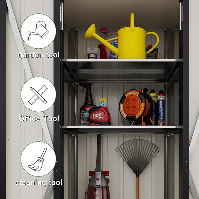 Devoko 28 Cuft Lockable Metal Storage Shed, Vertical Indoor Outdoor Tool Cabinet - Image 3