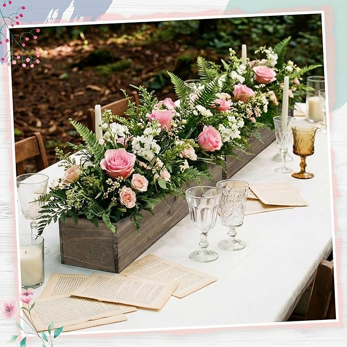 Dandat 1 Set Wood Boxes for Centerpieces 28 x 5 Inch Rectangle Wooden Planter - Image 6