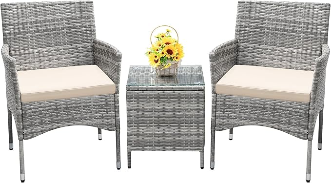 Devoko 3 Pieces Patio Furniture Sets Clearance PE Rattan Wicker Chairs by DEVOKO