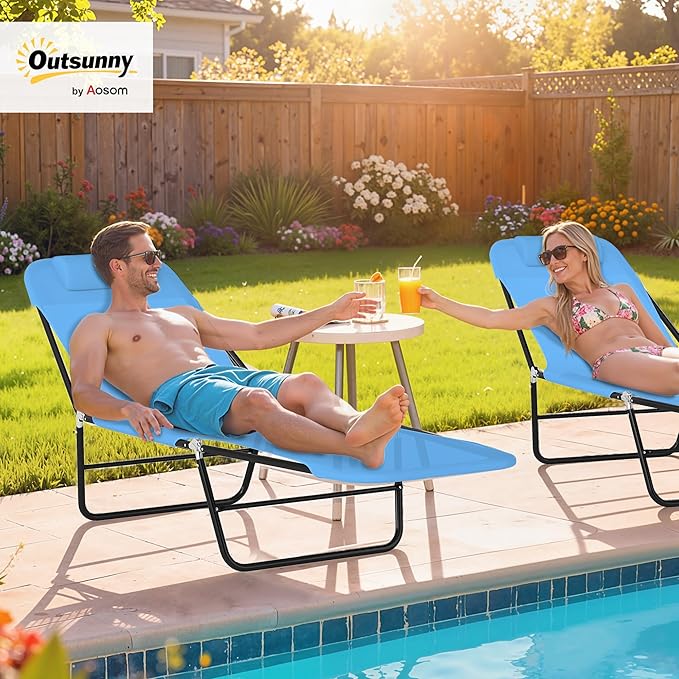 Outsunny Folding Chaise Lounge Chair, Pool Sun Tanning Chair, Outdoor Lounge - Image 2
